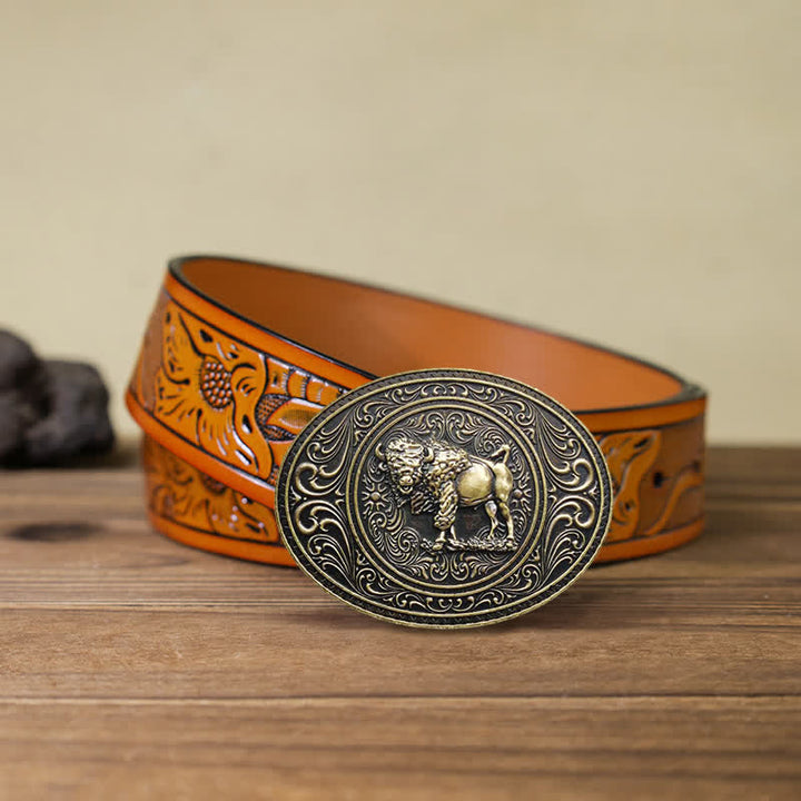 Ceinture en cuir à boucle pour homme avec motif animal sauvage, ours et taureau