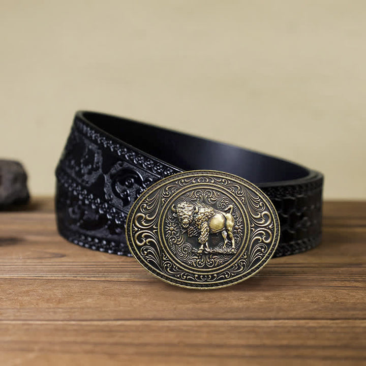 Ceinture en cuir à boucle pour homme avec motif animal sauvage, ours et taureau