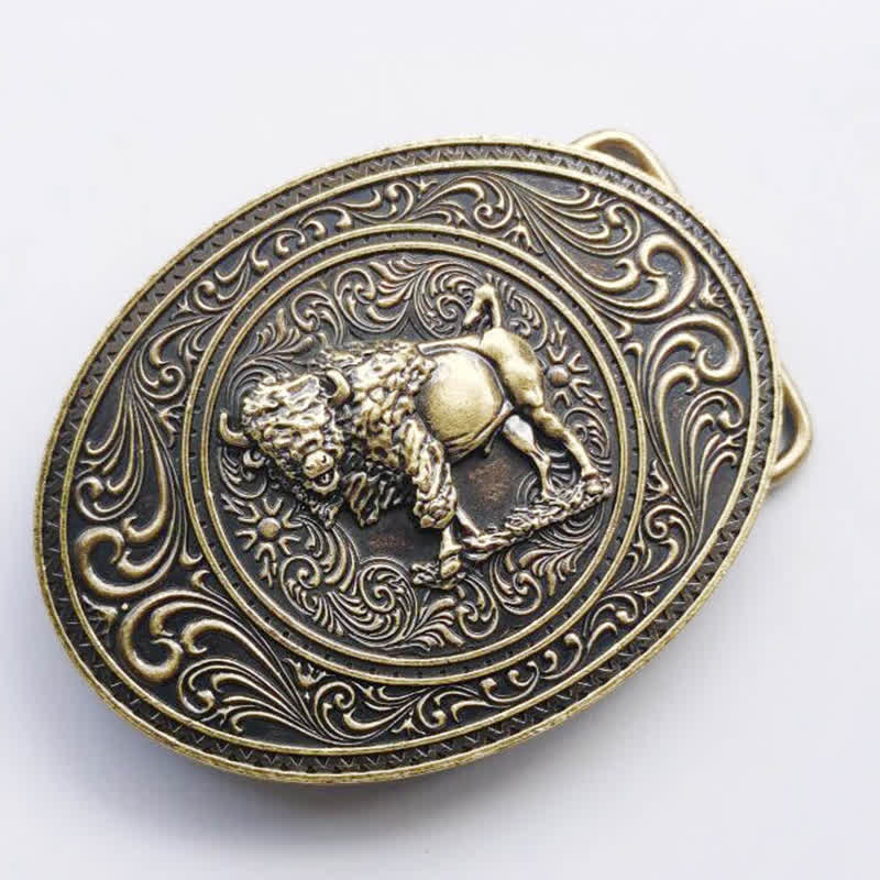 Ceinture en cuir à boucle pour homme avec motif animal sauvage, ours et taureau