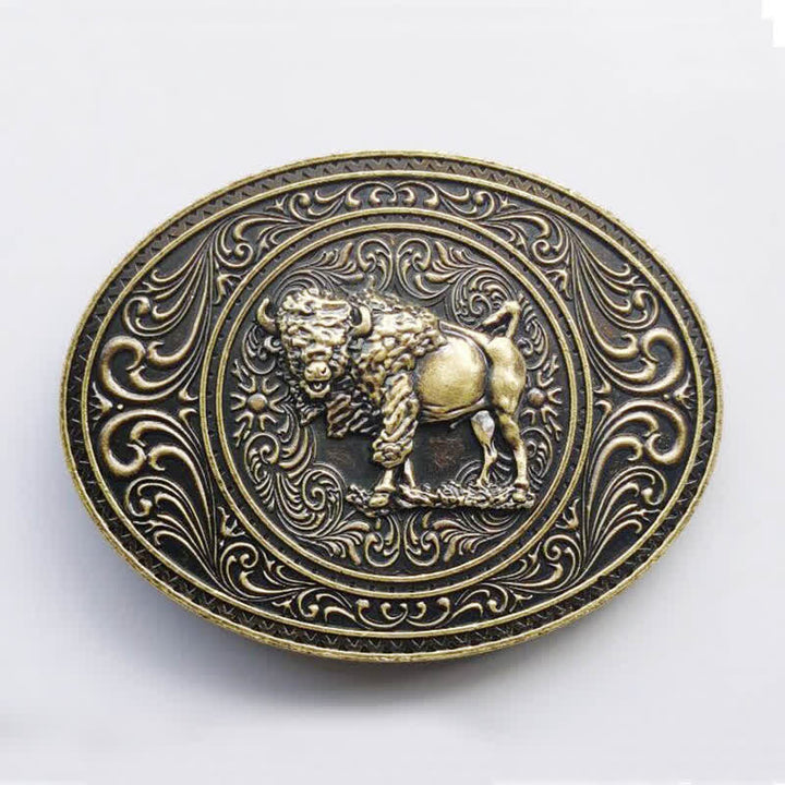 Ceinture en cuir à boucle pour homme avec motif animal sauvage, ours et taureau