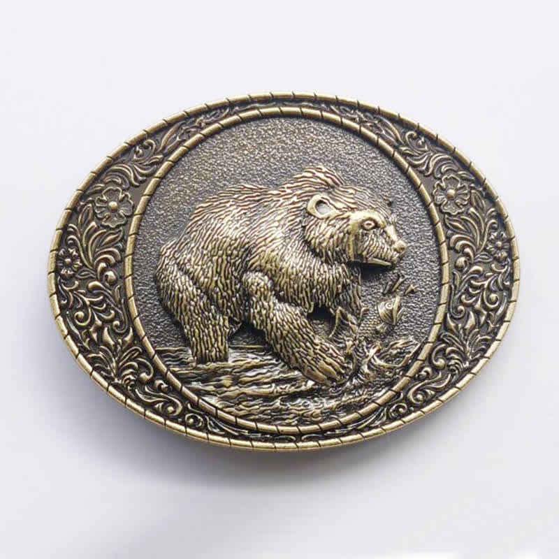 Ceinture en cuir à boucle pour homme avec motif animal sauvage, ours et taureau