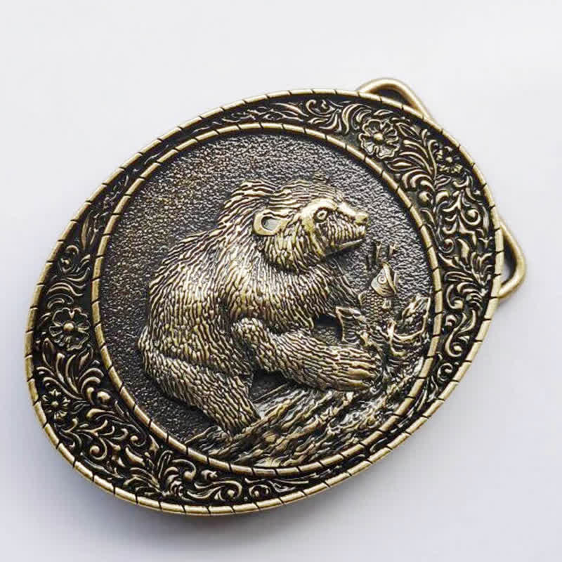 Ceinture en cuir à boucle pour homme avec motif animal sauvage, ours et taureau