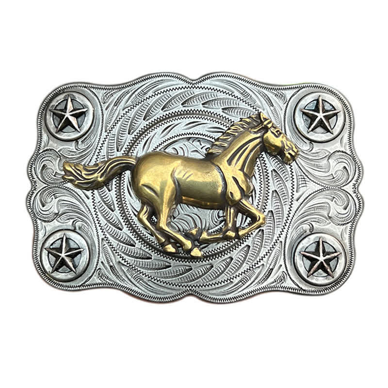 Ceinture en cuir à boucle pour homme avec motif cheval sauvage western