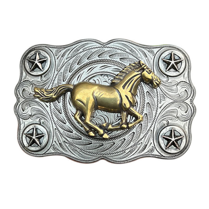 Ceinture en cuir à boucle pour homme avec motif cheval sauvage western