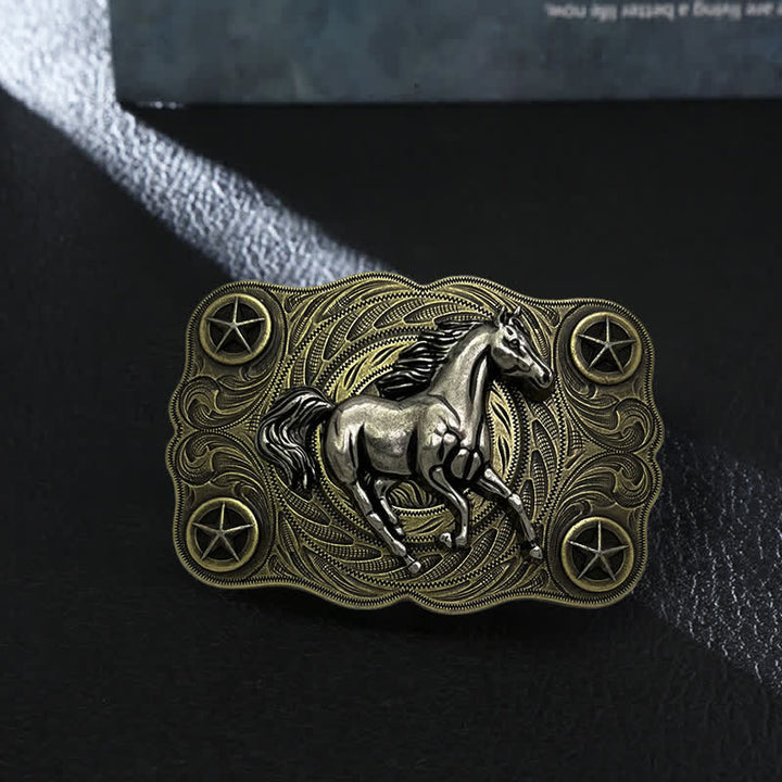 Ceinture en cuir à boucle pour homme avec motif cheval sauvage western