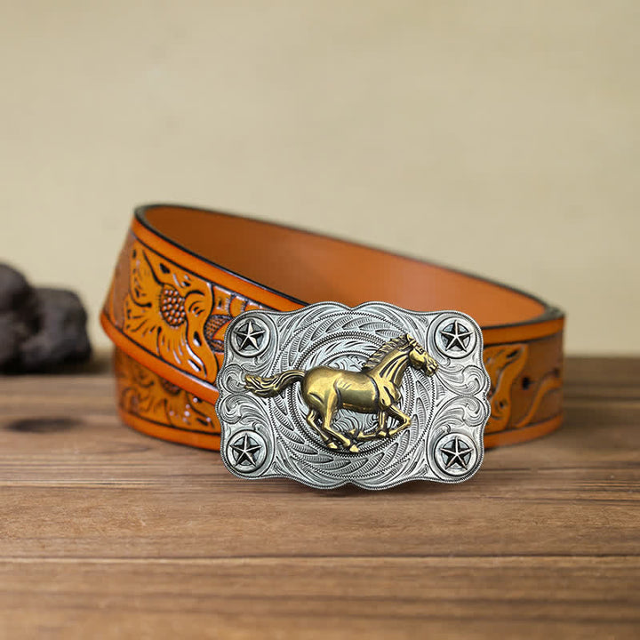 Ceinture en cuir à boucle pour homme avec motif cheval sauvage western