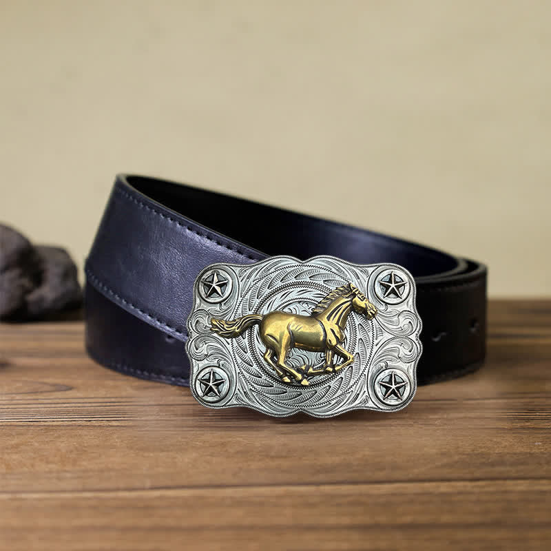 Ceinture en cuir à boucle pour homme avec motif cheval sauvage western