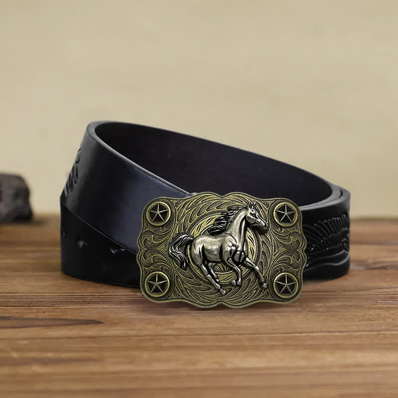 Ceinture en cuir à boucle pour homme avec motif cheval sauvage western