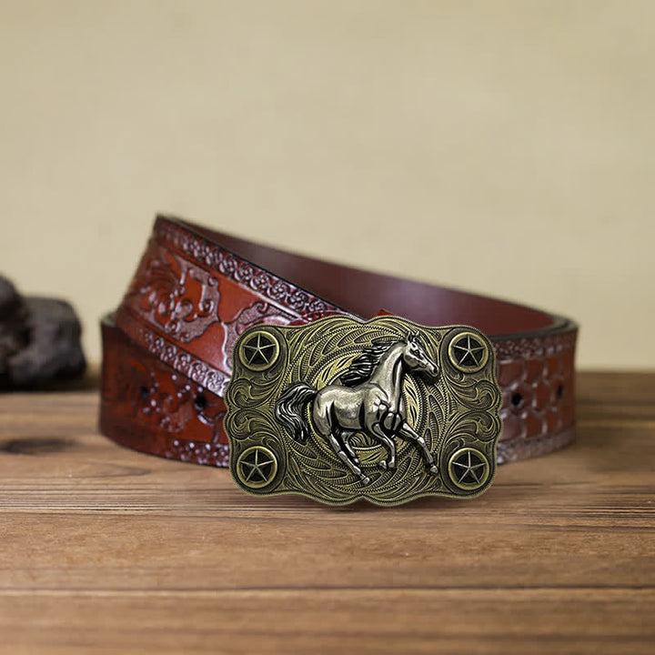 Ceinture en cuir à boucle pour homme avec motif cheval sauvage western