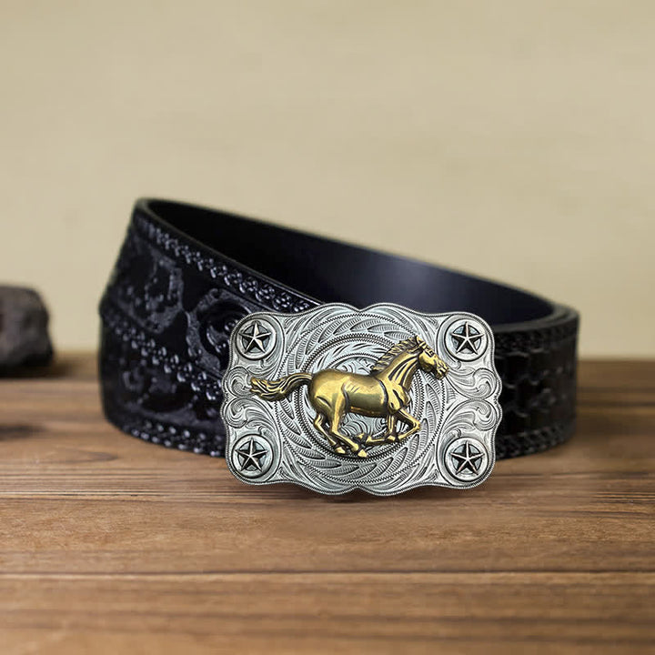 Ceinture en cuir à boucle pour homme avec motif cheval sauvage western