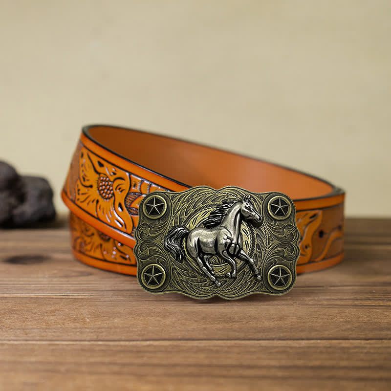 Ceinture en cuir à boucle pour homme avec motif cheval sauvage western