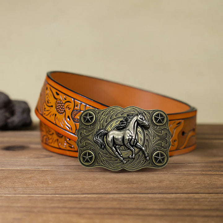 Ceinture en cuir à boucle pour homme avec motif cheval sauvage western
