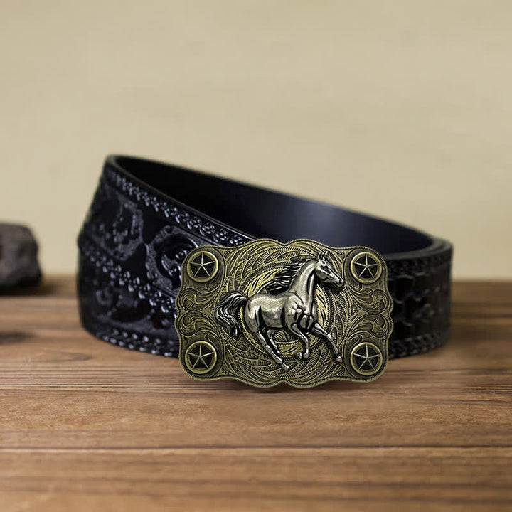 Ceinture en cuir à boucle pour homme avec motif cheval sauvage western