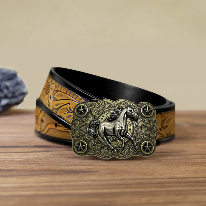 Ceinture en cuir à boucle pour homme avec motif cheval sauvage western