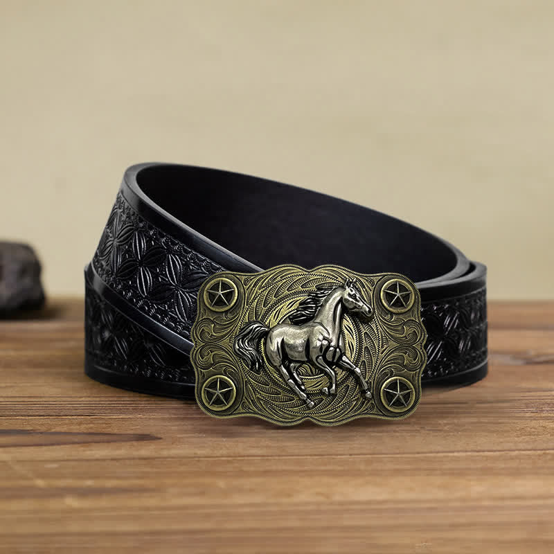 Ceinture en cuir à boucle pour homme avec motif cheval sauvage western