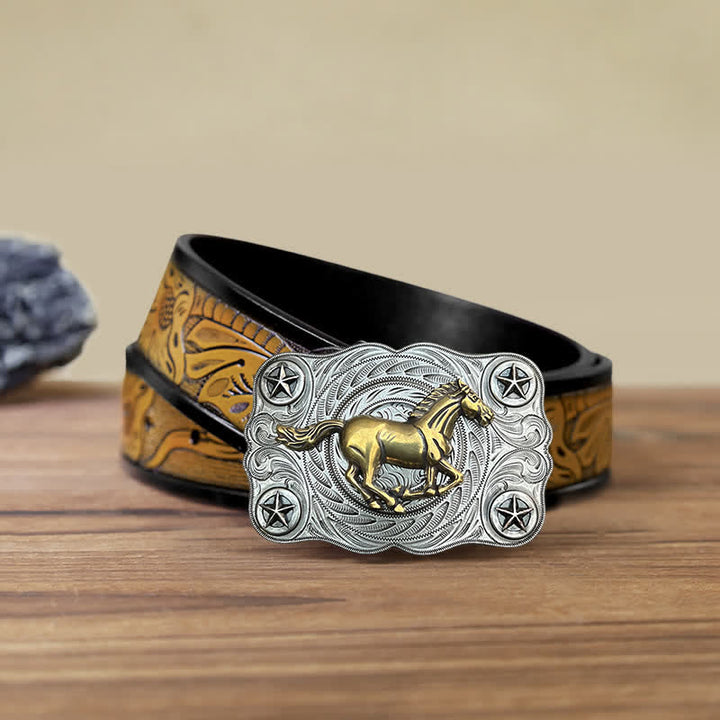 Ceinture en cuir à boucle pour homme avec motif cheval sauvage western
