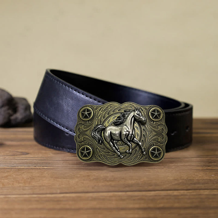 Ceinture en cuir à boucle pour homme avec motif cheval sauvage western