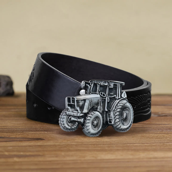 Ceinture en cuir à boucle pour homme avec motif tracteur de campagne