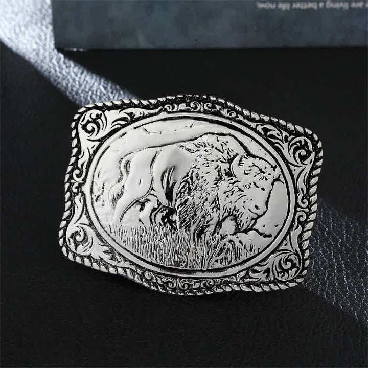 Ceinture en cuir de buffle gravée en argent pour homme