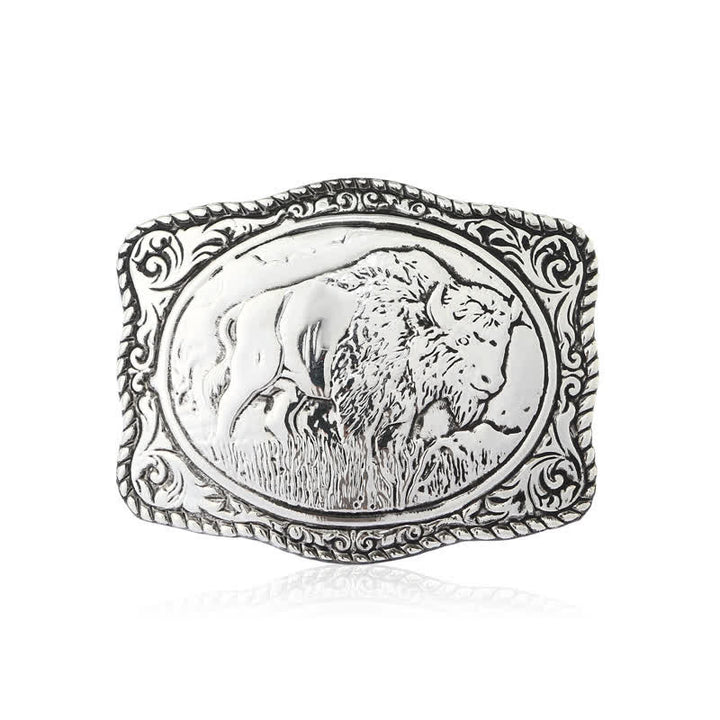 Ceinture en cuir de buffle gravée en argent pour homme