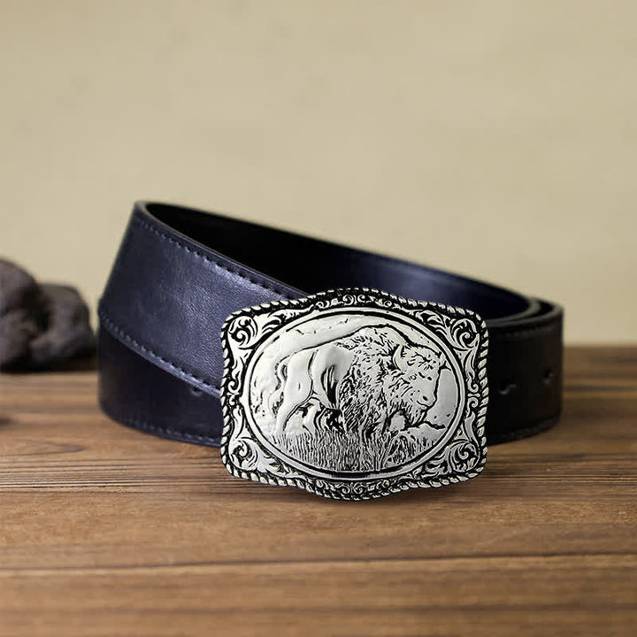 Ceinture en cuir de buffle gravée en argent pour homme