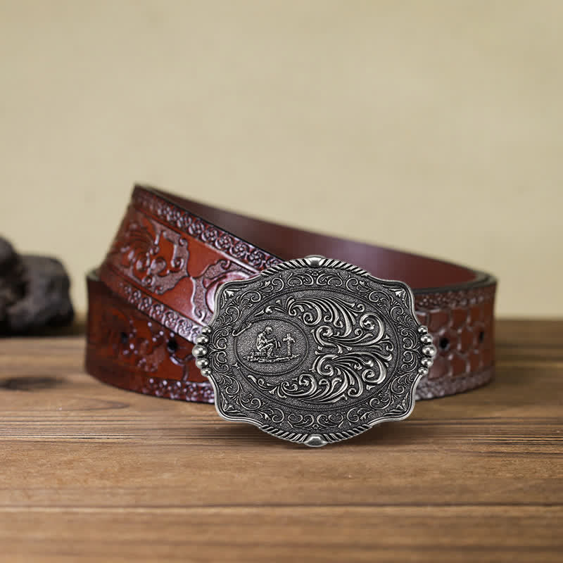 Ceinture en cuir à boucle pour homme avec motif de croix religieuse