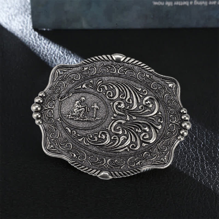 Ceinture en cuir à boucle pour homme avec motif de croix religieuse