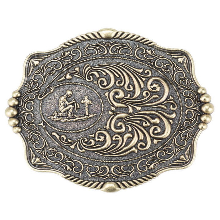 Ceinture en cuir à boucle pour homme avec motif de croix religieuse
