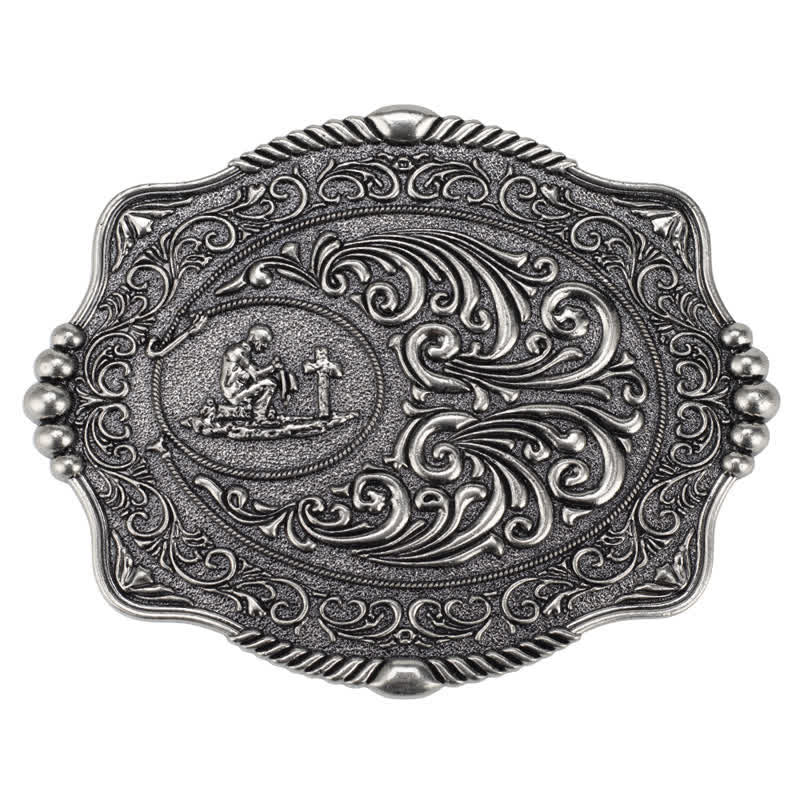 Ceinture en cuir à boucle pour homme avec motif de croix religieuse