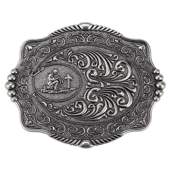 Ceinture en cuir à boucle pour homme avec motif de croix religieuse