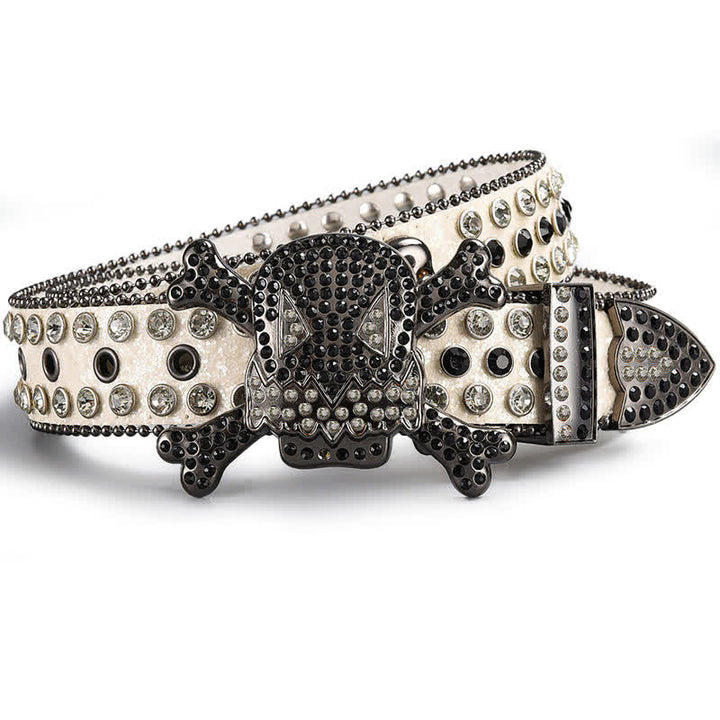 Ceinture en cuir cloutée avec strass et tête de mort