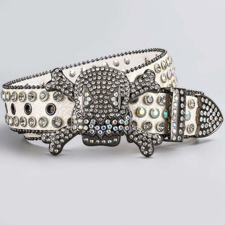 Ceinture en cuir cloutée avec strass et tête de mort