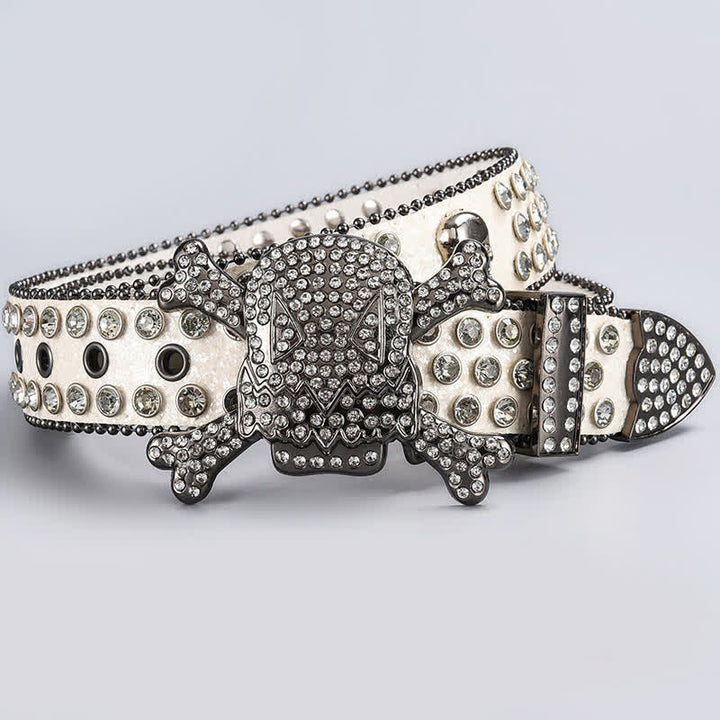 Ceinture en cuir cloutée avec strass et tête de mort