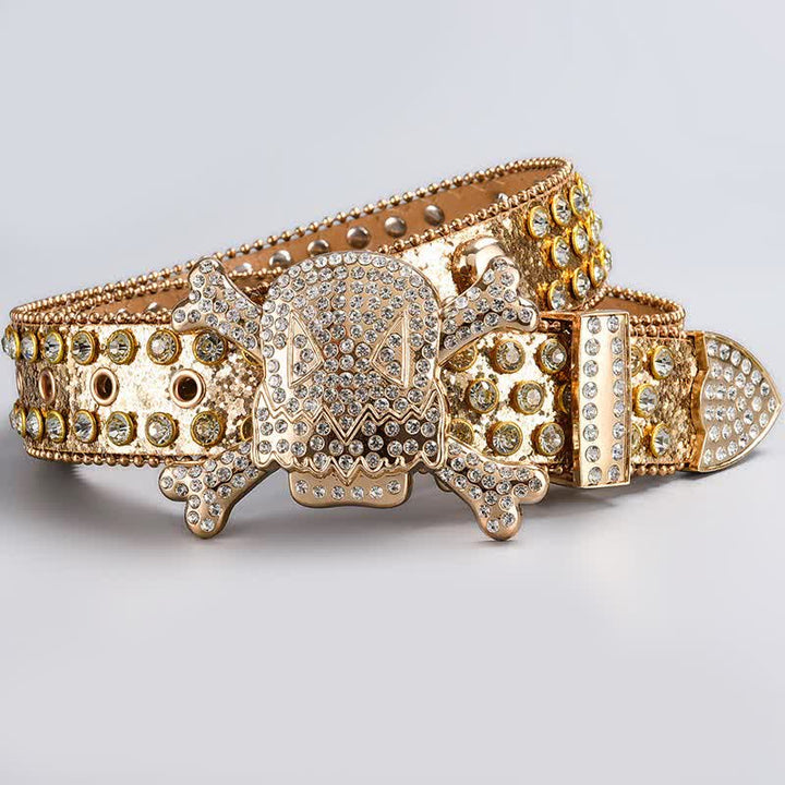 Ceinture en cuir cloutée avec strass et tête de mort