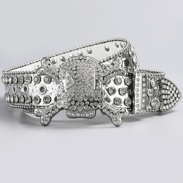 Ceinture en cuir cloutée avec strass et tête de mort