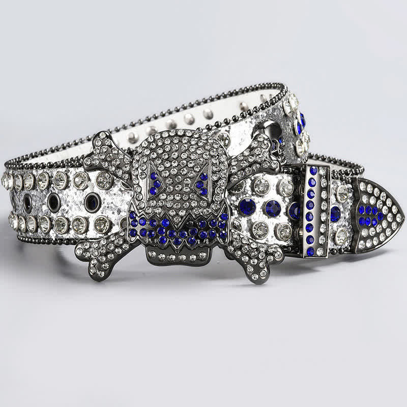 Ceinture en cuir cloutée avec strass et tête de mort