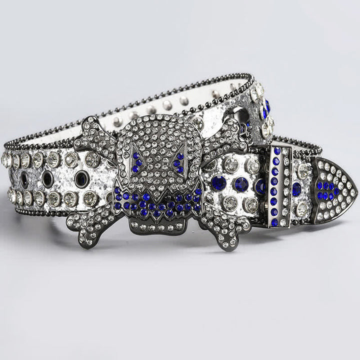 Ceinture en cuir cloutée avec strass et tête de mort