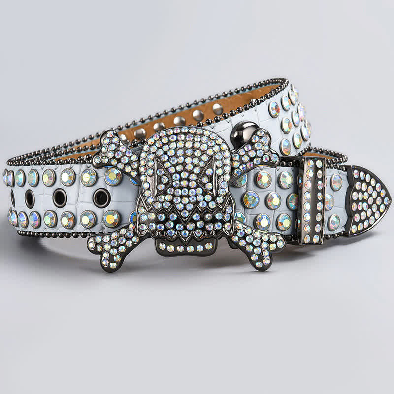 Ceinture en cuir cloutée avec strass et tête de mort