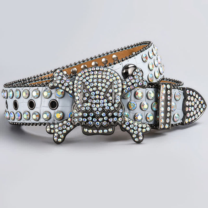 Ceinture en cuir cloutée avec strass et tête de mort