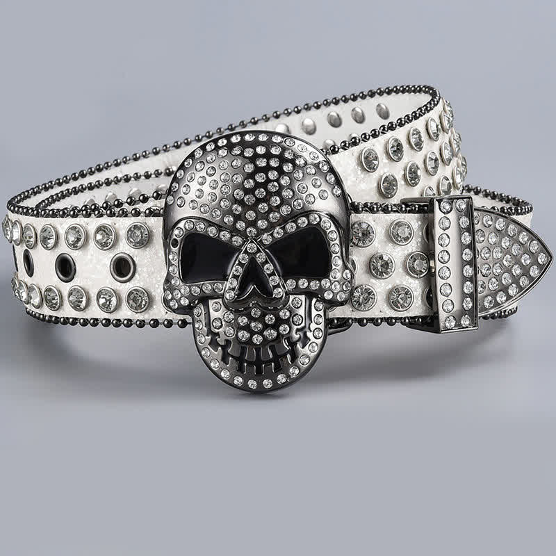 Ceinture en cuir perlée et strass avec motif fantôme de la mort punk