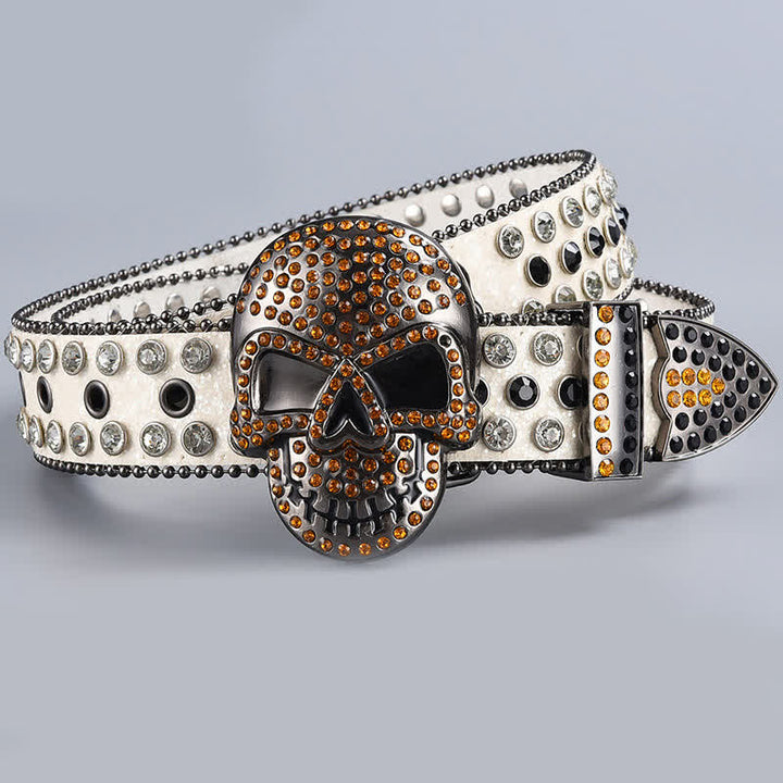 Ceinture en cuir perlée et strass avec motif fantôme de la mort punk