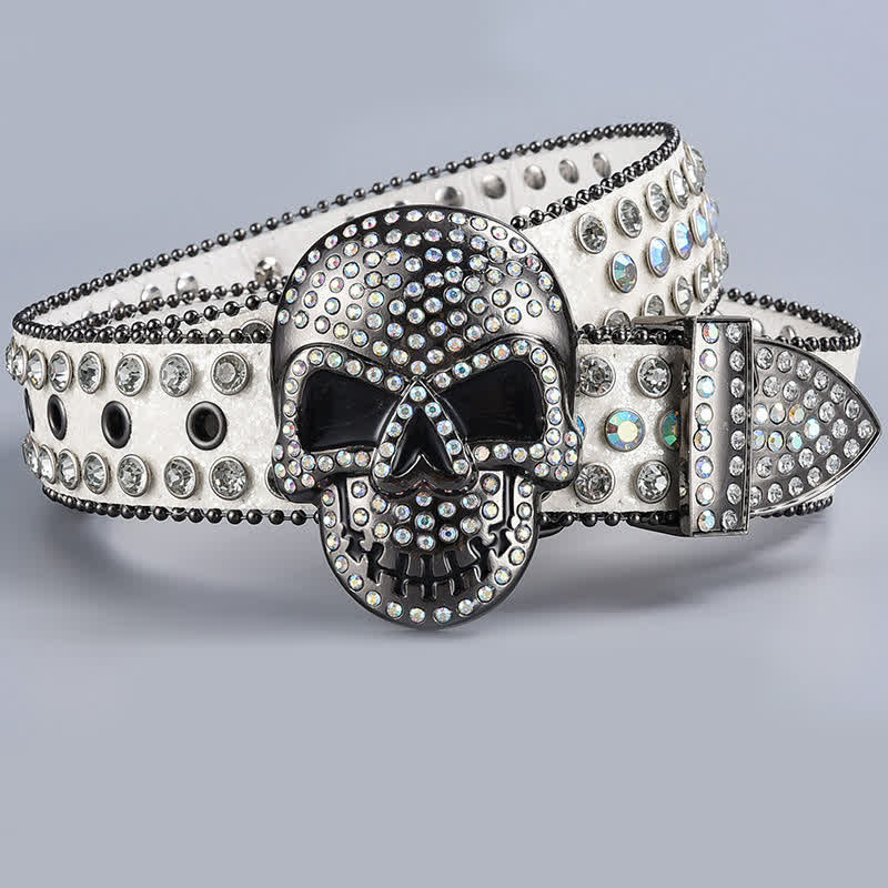 Ceinture en cuir perlée et strass avec motif fantôme de la mort punk