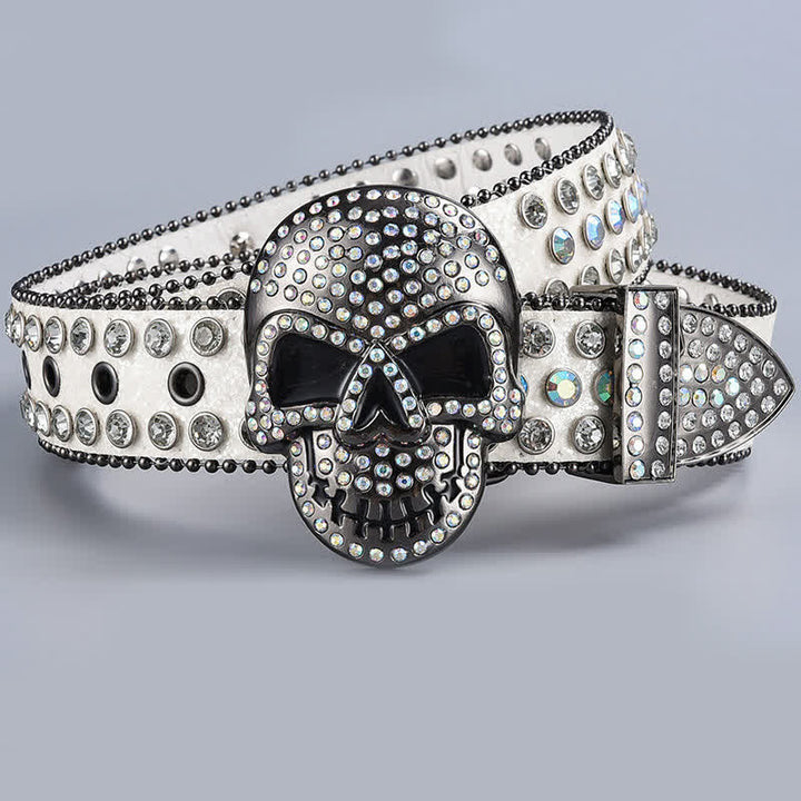 Ceinture en cuir perlée et strass avec motif fantôme de la mort punk