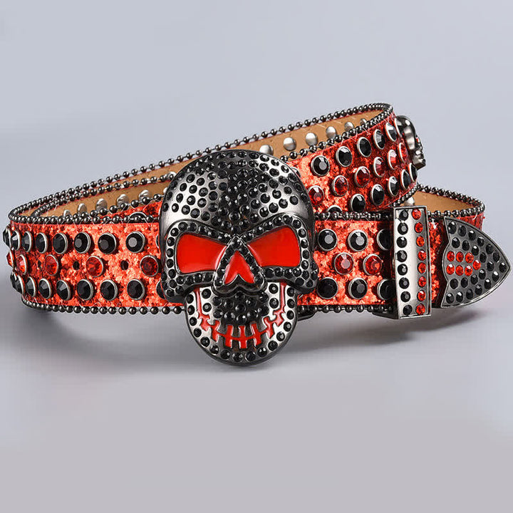 Ceinture en cuir perlée et strass avec motif fantôme de la mort punk