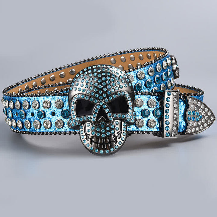 Ceinture en cuir perlée et strass avec motif fantôme de la mort punk