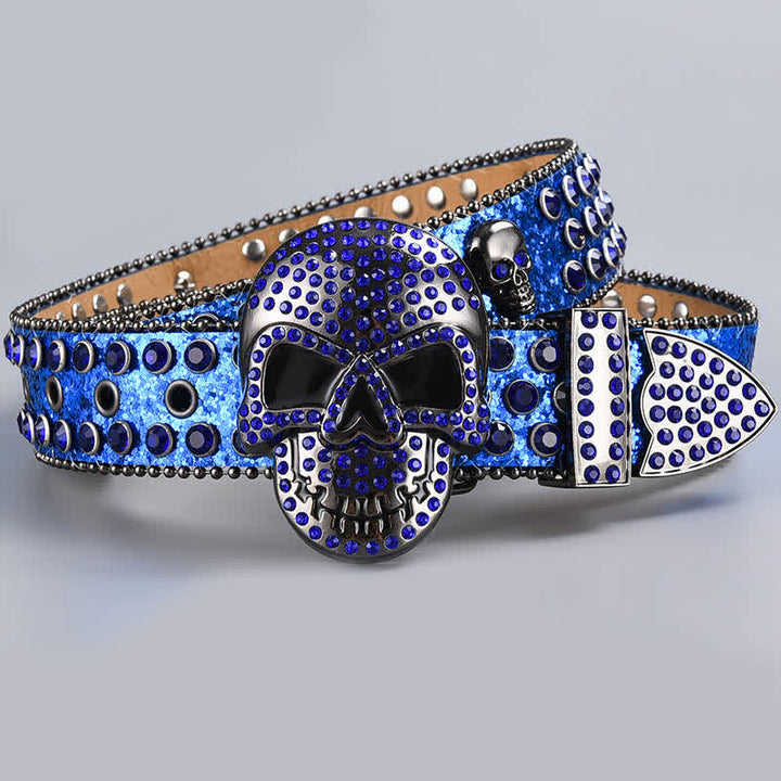 Ceinture en cuir perlée et strass avec motif fantôme de la mort punk
