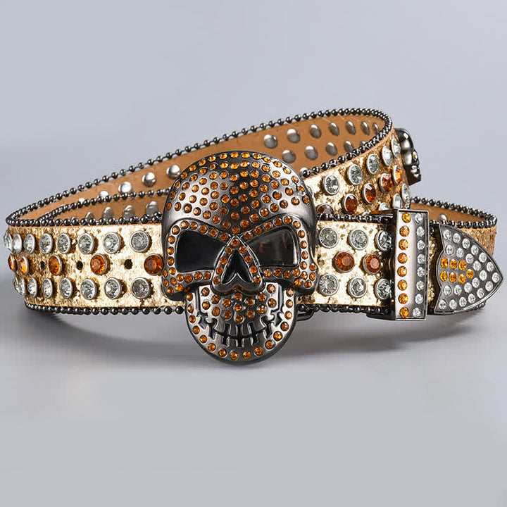 Ceinture en cuir perlée et strass avec motif fantôme de la mort punk
