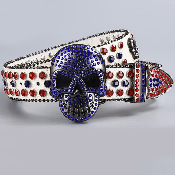 Ceinture en cuir perlée et strass avec motif fantôme de la mort punk
