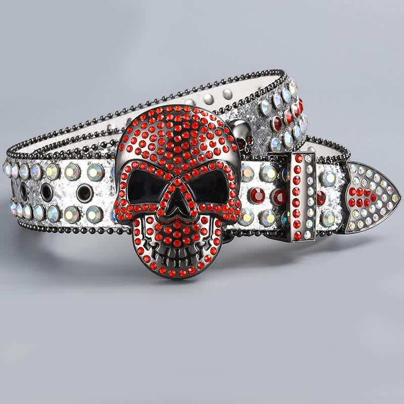 Ceinture en cuir perlée et strass avec motif fantôme de la mort punk