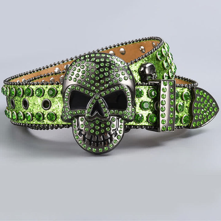 Ceinture en cuir perlée et strass avec motif fantôme de la mort punk